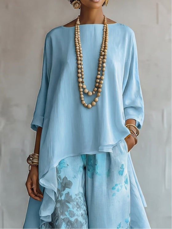 URSULA | Asymmetric Top and Floral Pants Set – Wells & Rose