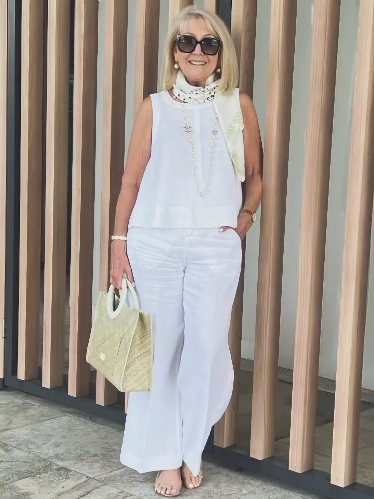 Trinidad™ | White Set Blouse and Wide Pants