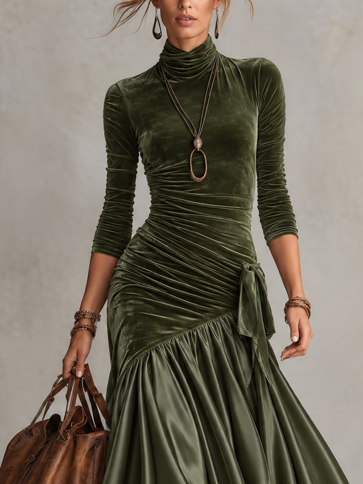 NEREA | Velvet & Satin Lace-Hem Dress