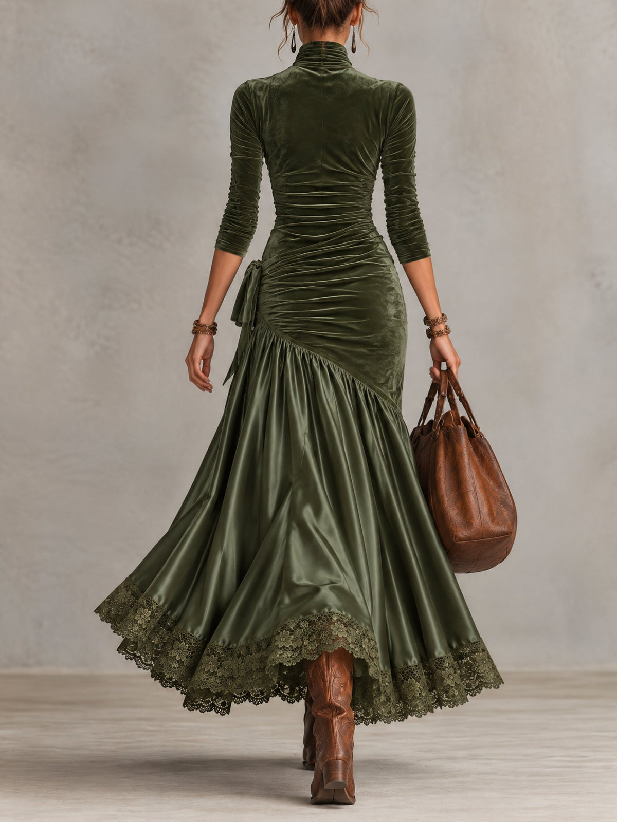 NEREA | Velvet & Satin Lace-Hem Dress