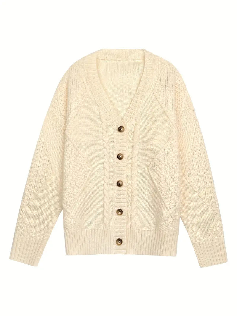 Casual Colored Cable Knit Cardigan for Women