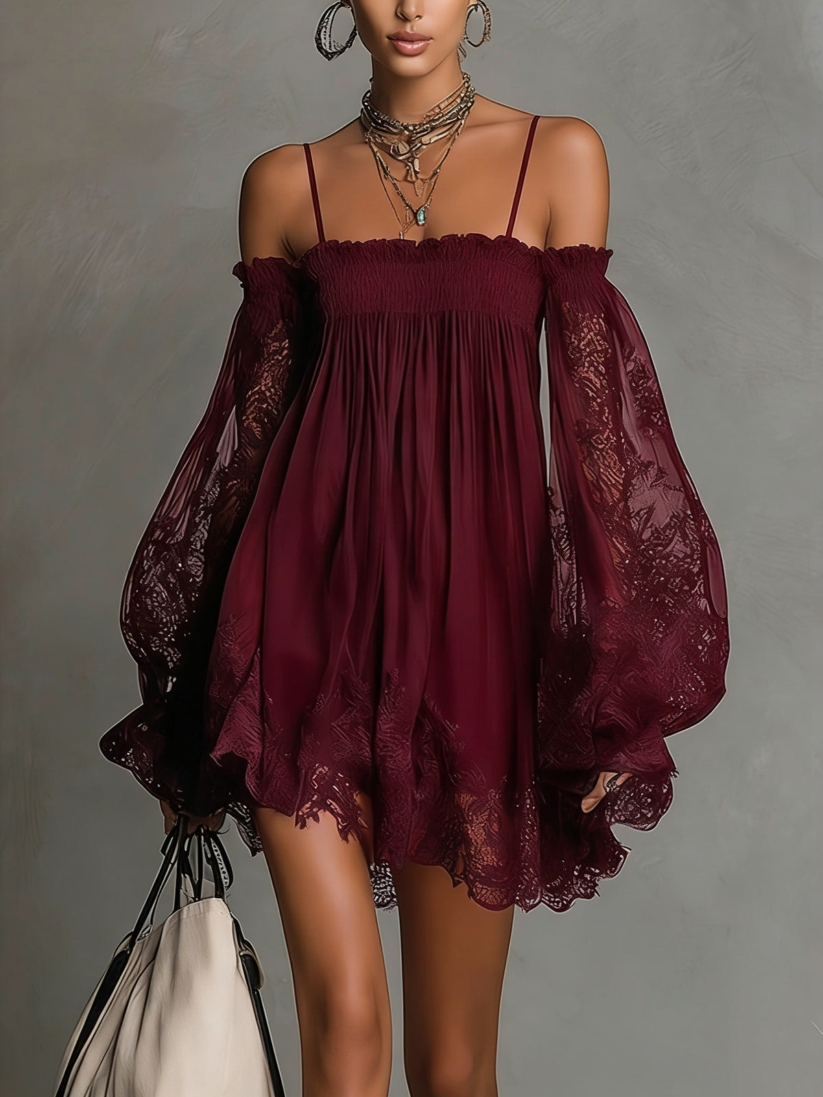 Louisa | Off-Shoulder Sheer-Sleeve Dress – Wells & Rose