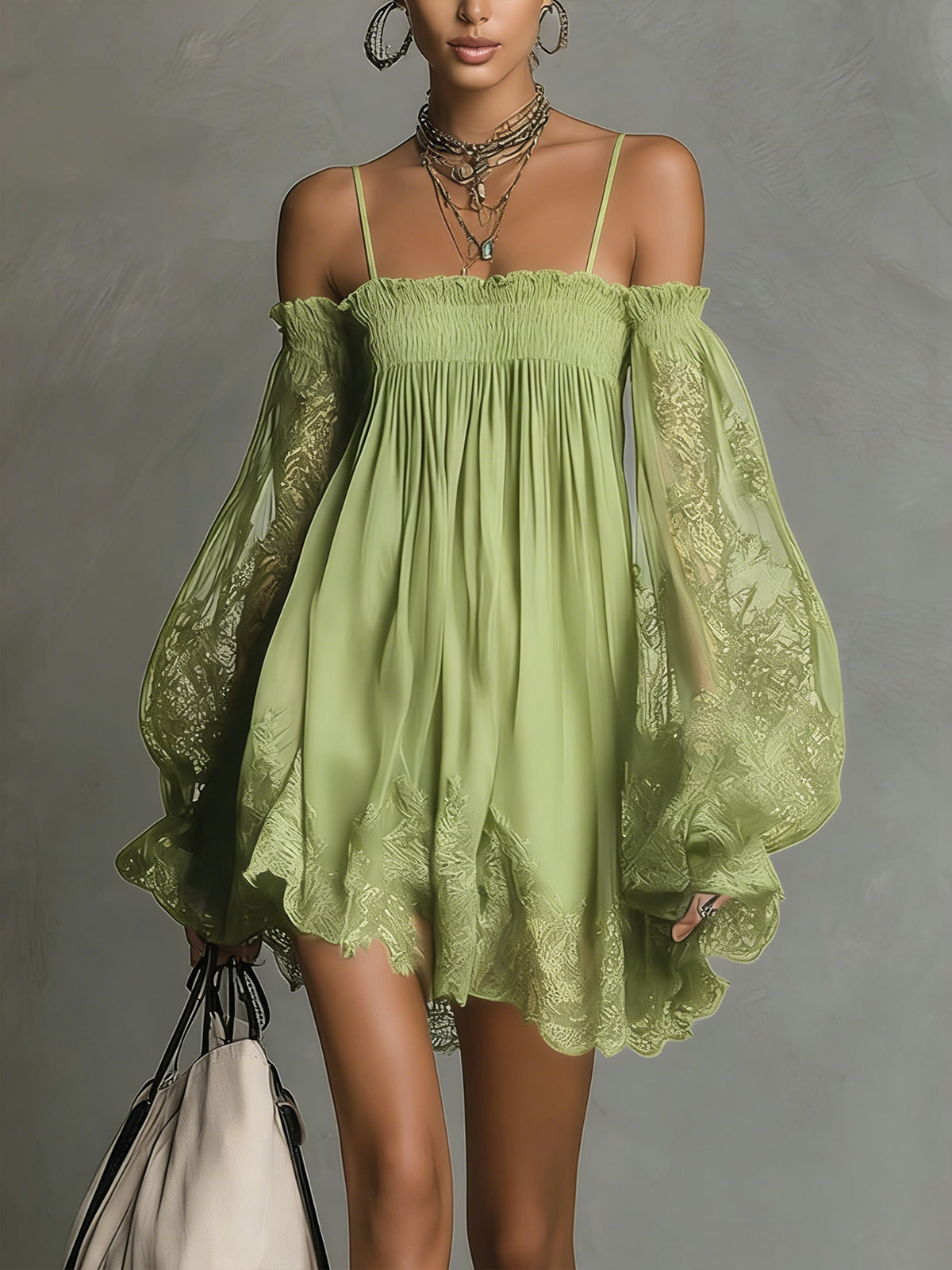 Louisa | Off-Shoulder Sheer-Sleeve Dress – Wells & Rose