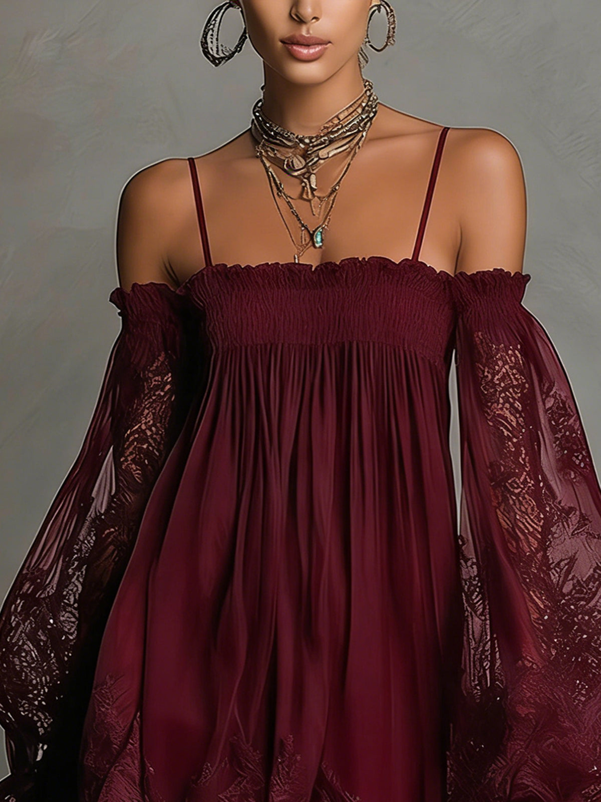 Louisa | Off-Shoulder Sheer-Sleeve Dress – Wells & Rose