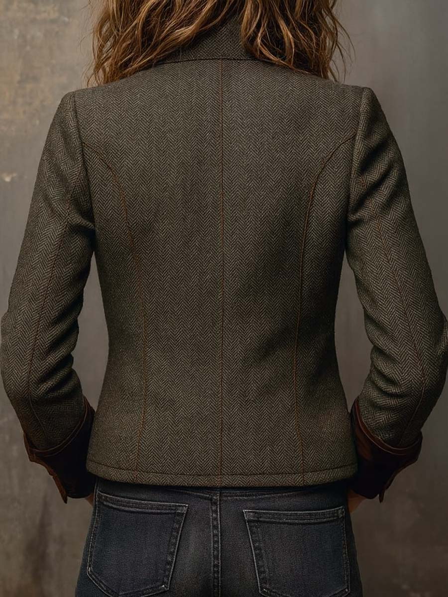 Vintage Women's Houndstooth Blazer with Contrast Edges