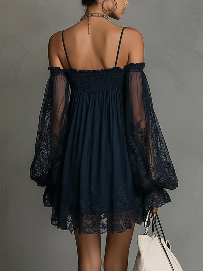 Louisa | Off-Shoulder Sheer-Sleeve Dress – Wells & Rose