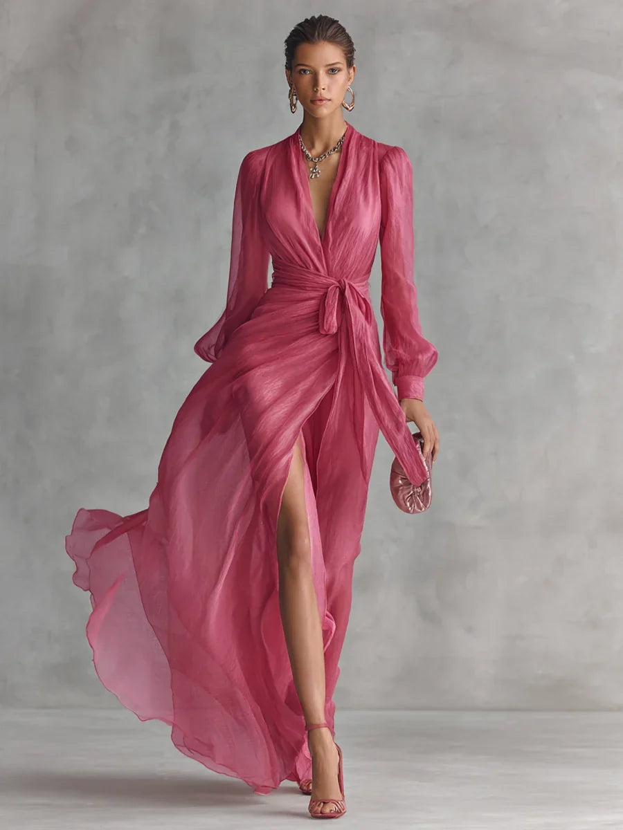 Cora | Chiffon Maxi Dress with V-Neck