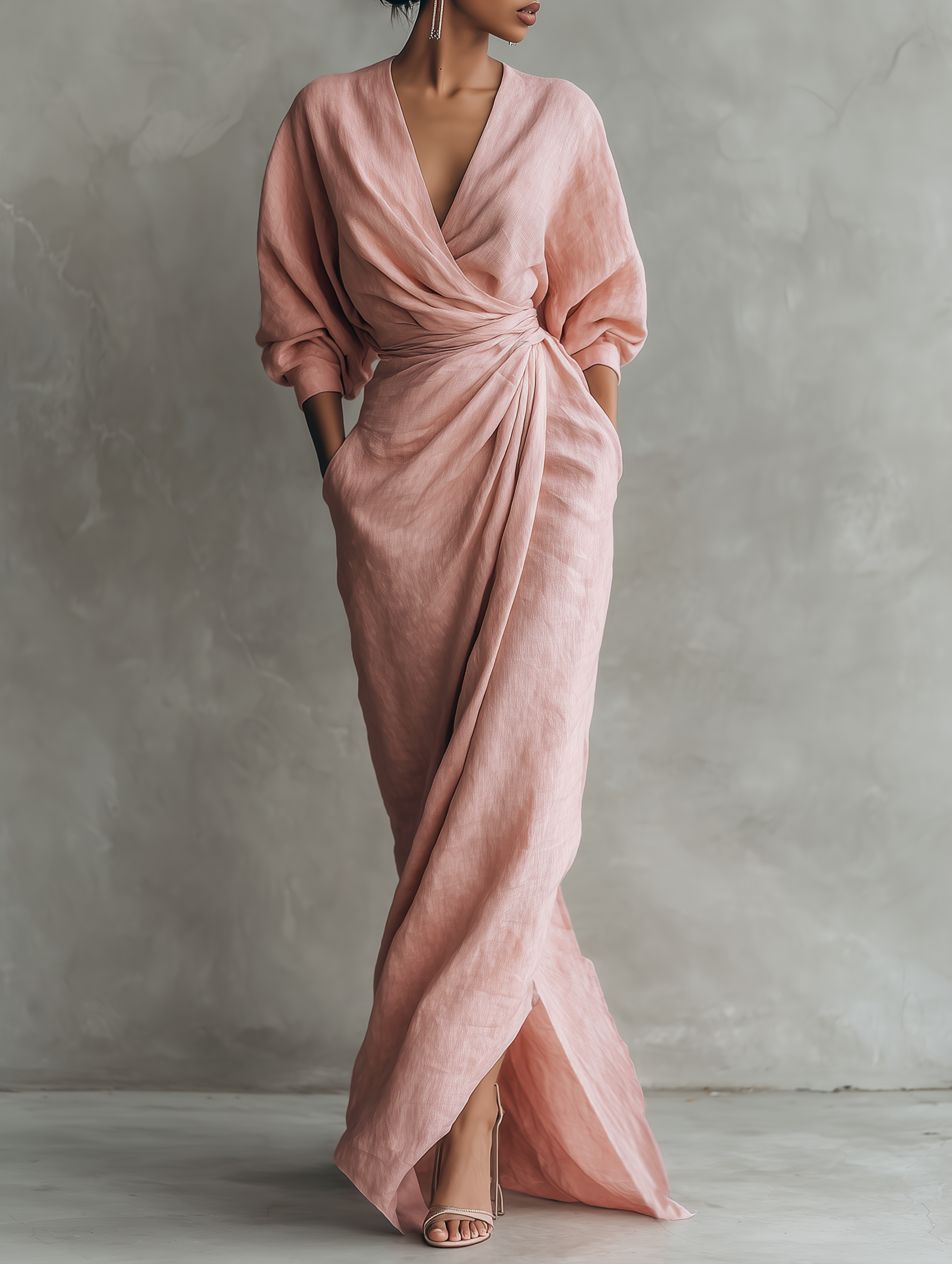 Roxa | Pink Maxi Dress with V-Neck