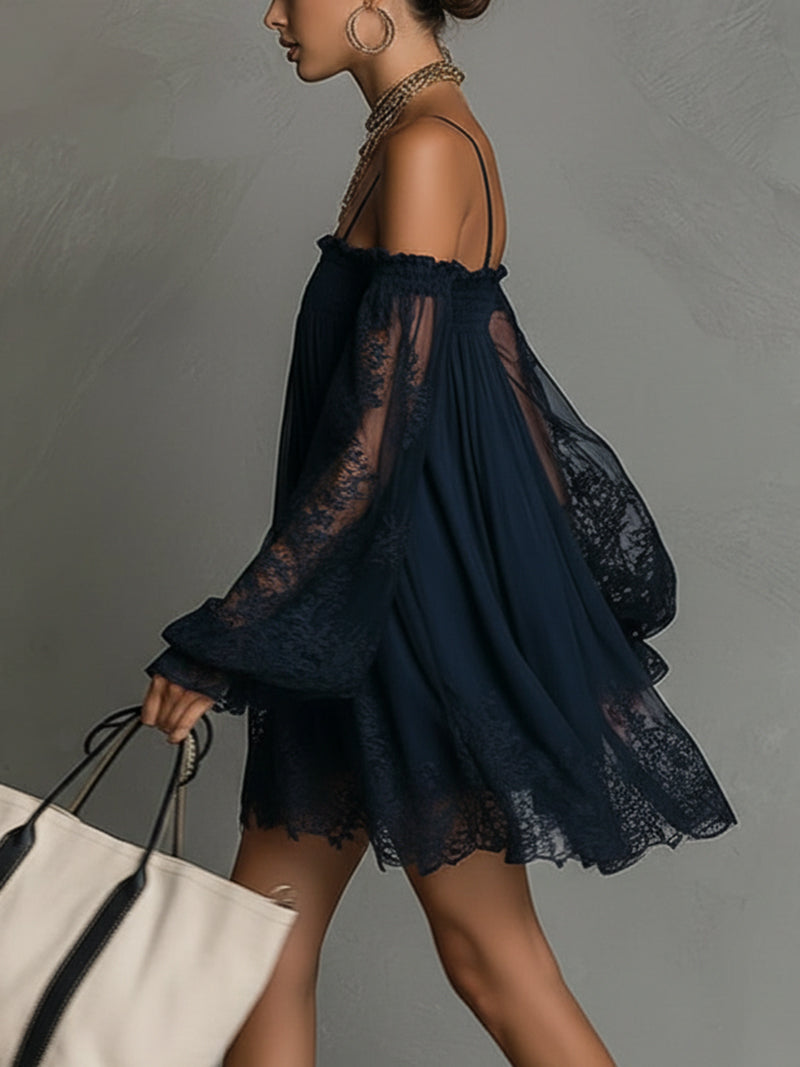 Louisa | Off-Shoulder Sheer-Sleeve Dress – Wells & Rose
