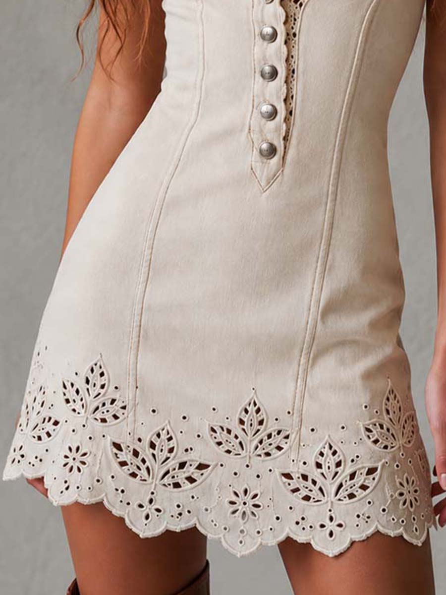 Naomi | Cotton Mini Dress with Cutwork Hem