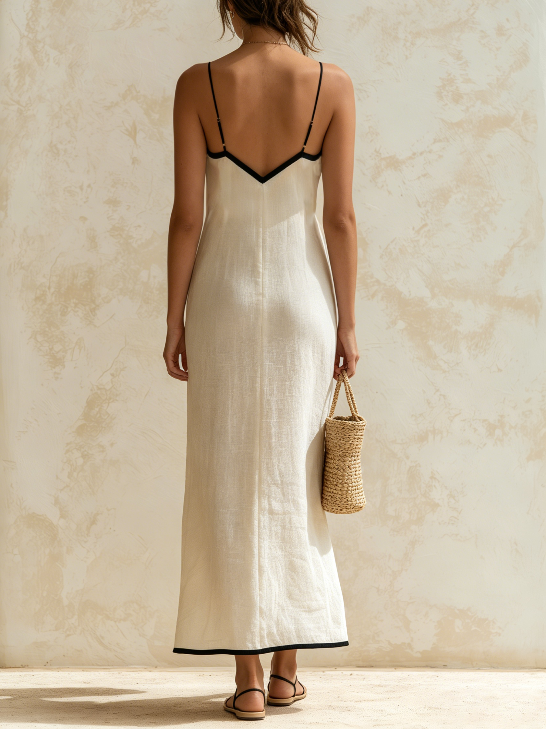 Maya | Maxi Slip Dress with Contrasting Chevron Trim