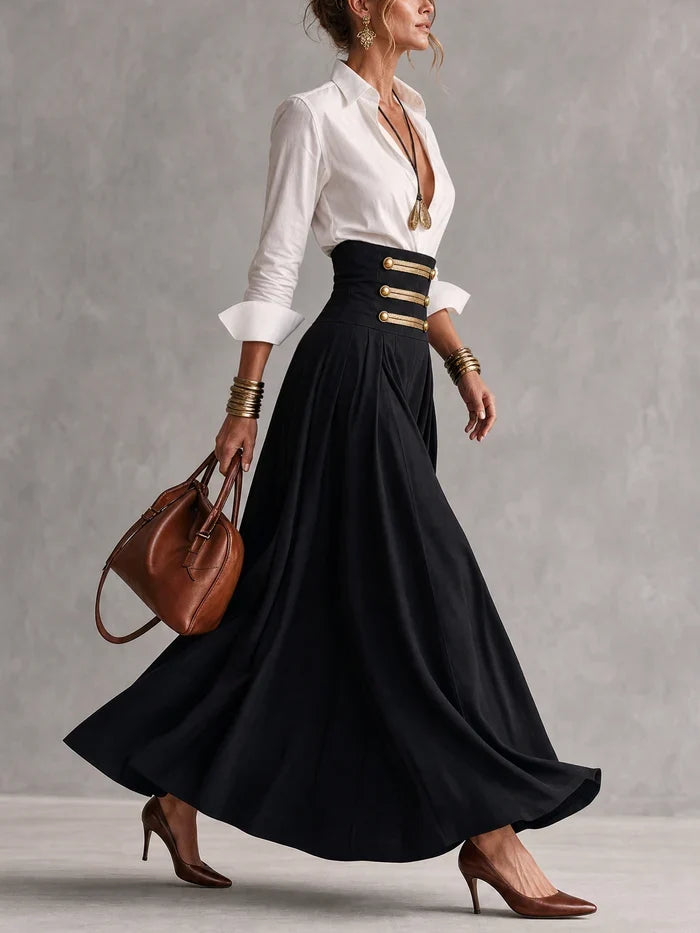 MARGUERITE | Shirt and Gold-Button Maxi Skirt – Wells & Rose