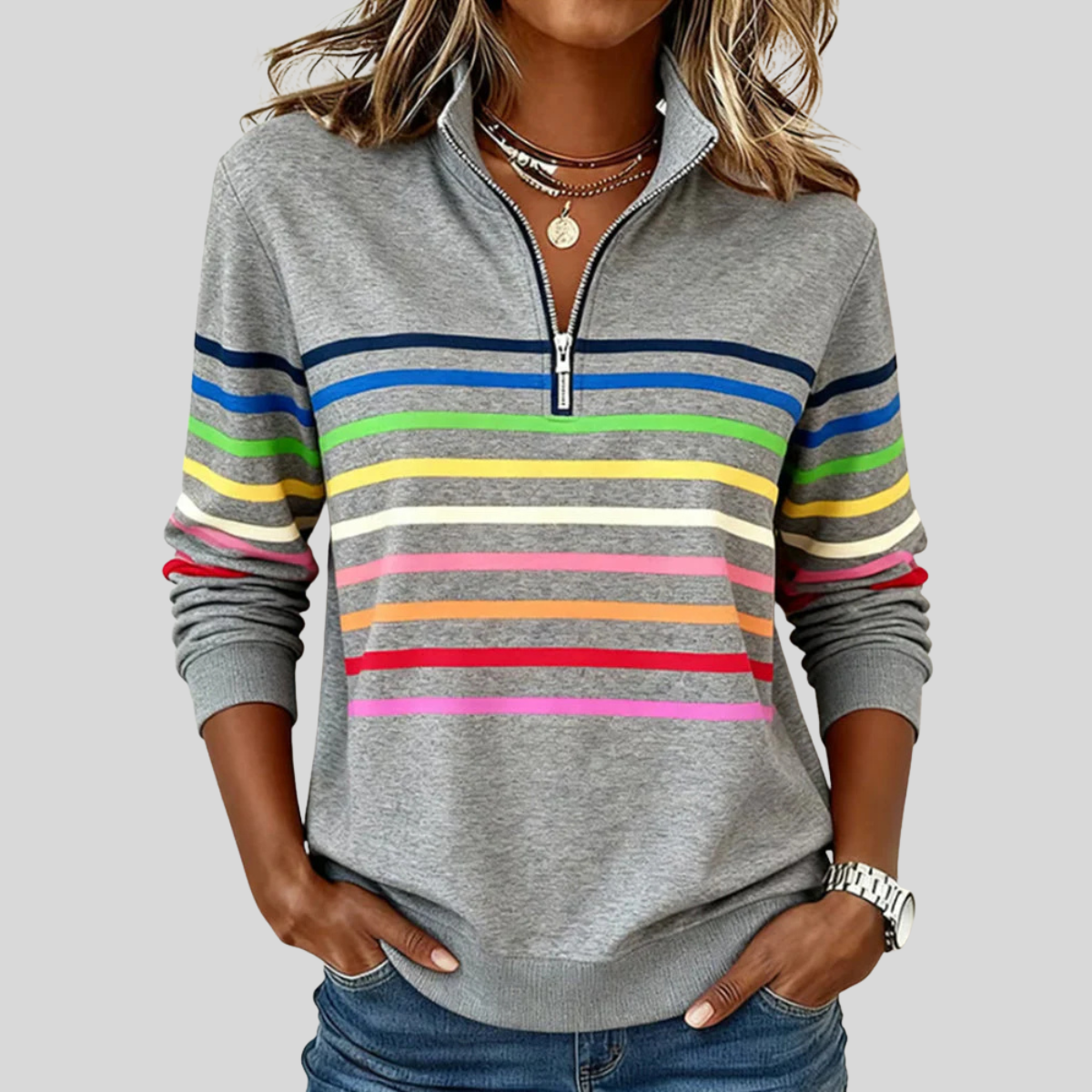Prismette | Striped Quarter-Zip Sweatshirt – Wells & Rose