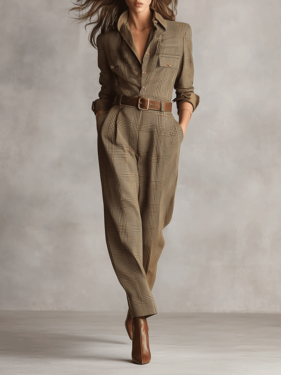 CÉLIA | Plaid Belted Jumpsuit