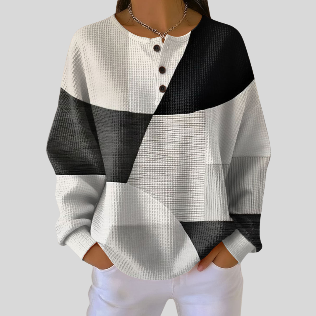 Almira | Geometric Henley Sweatshirt – Wells & Rose