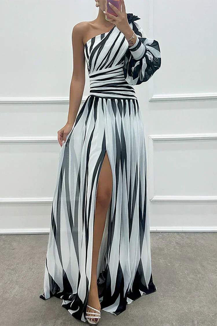 Ellis & Johnson™ | Elegant Striped Maxi Dress with One Shoulder