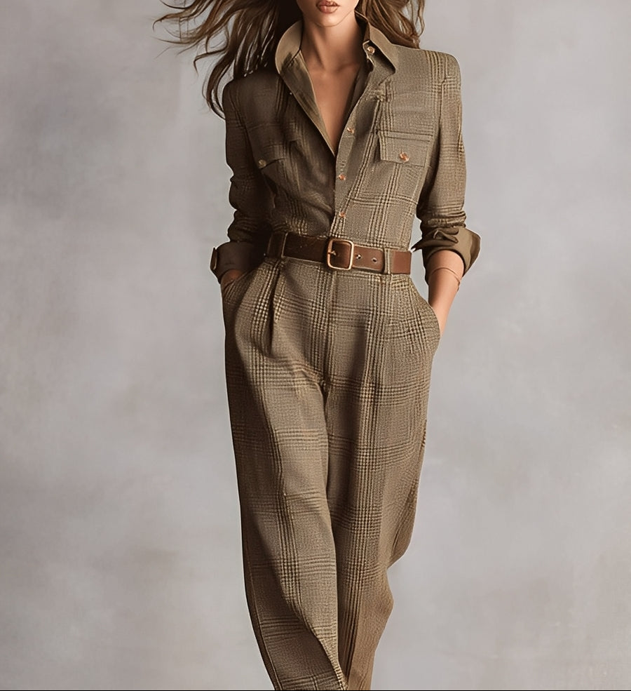 CÉLIA | Plaid Belted Jumpsuit