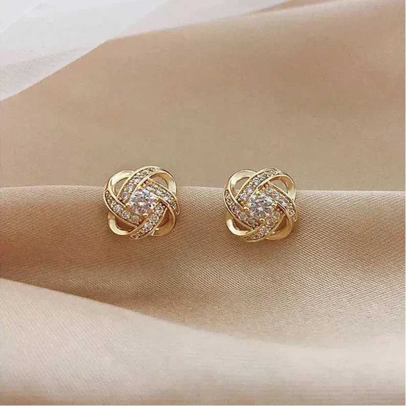 Lourdes - Gold Spiral Earrings with Crystals