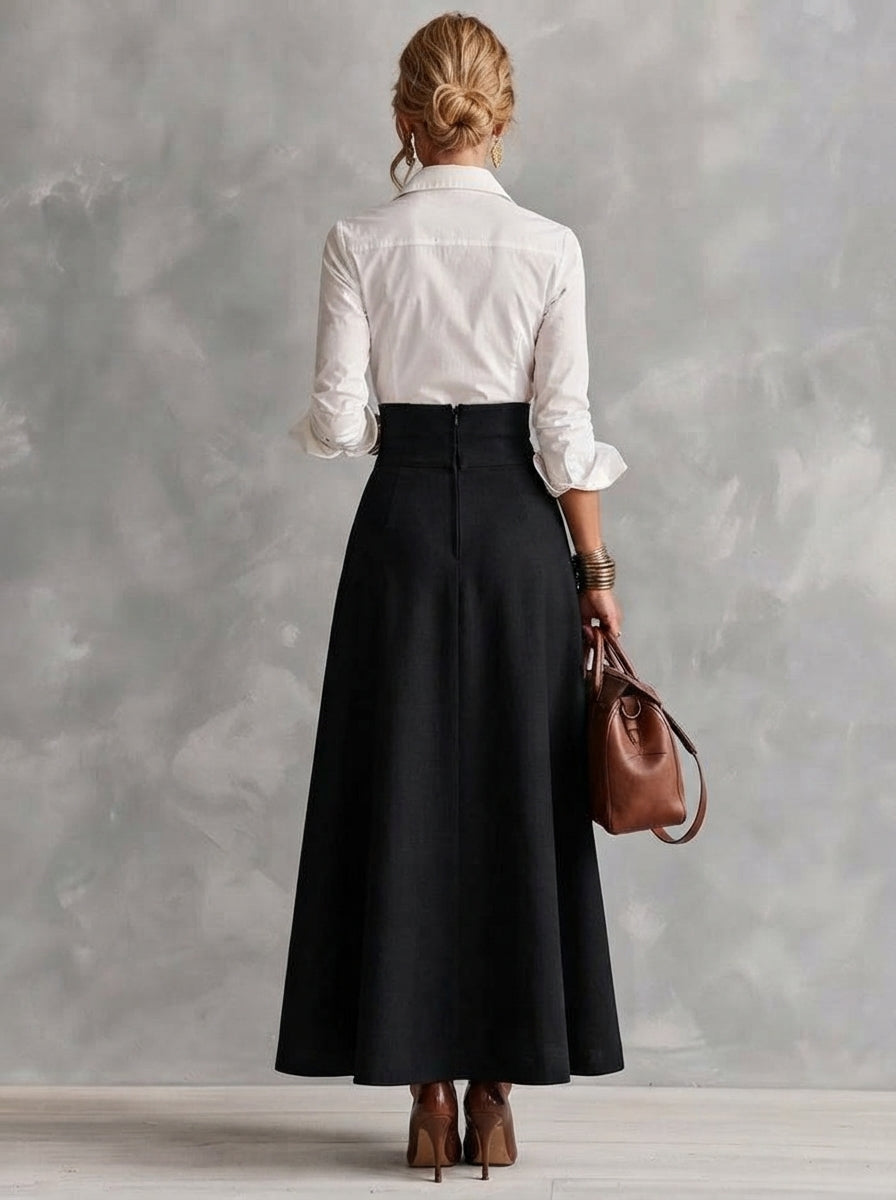 MARGUERITE | Shirt and Gold-Button Maxi Skirt – Wells & Rose