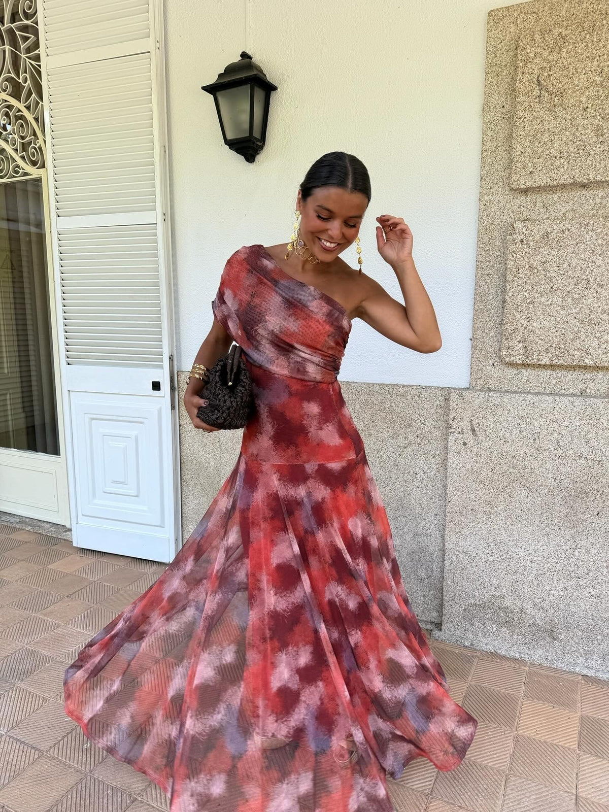 Long Dress Off-Shoulder Watercolor