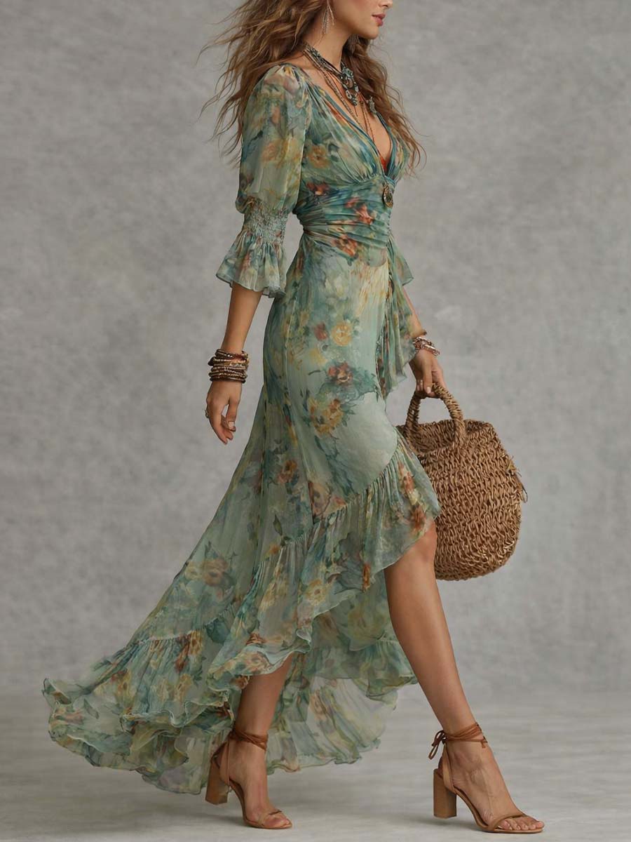 Alma | Long dress with romantic floral print
