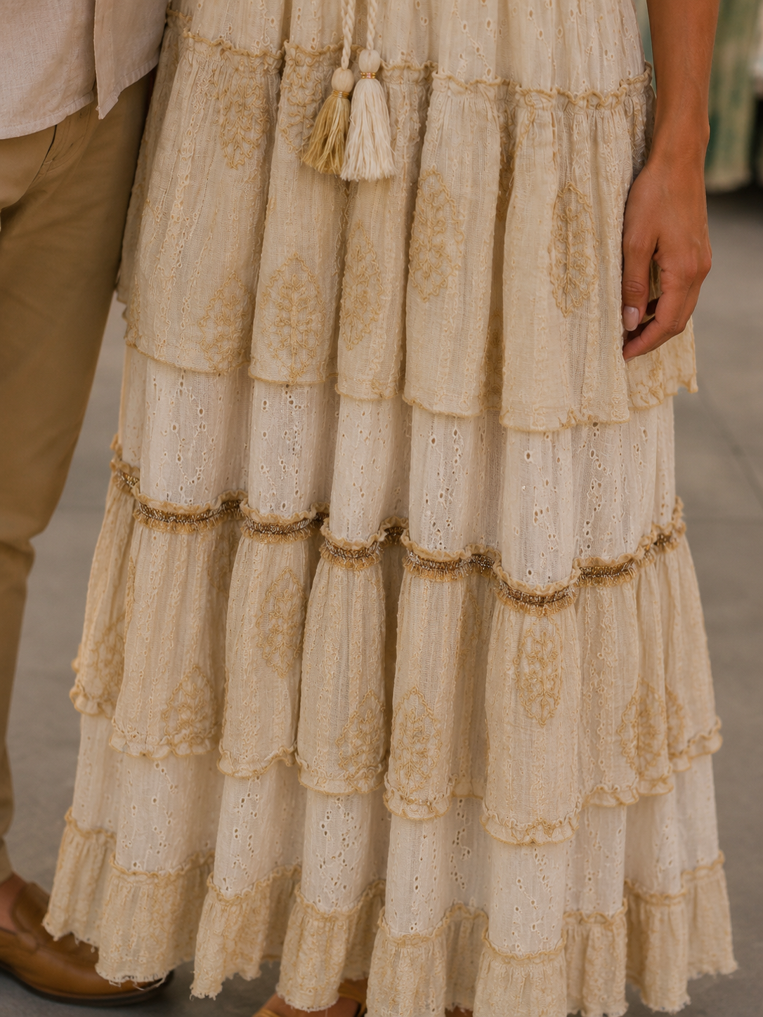 Embroidered Dress with Beading Capri