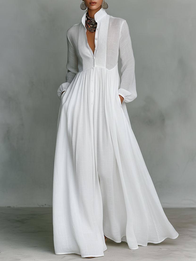 Genevieve | High-Collar Button Maxi Dress – Wells & Rose