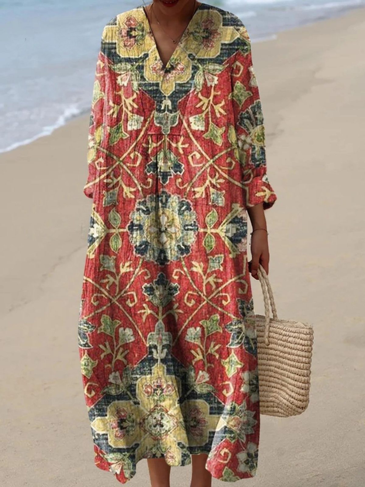 Maya | Boho Maxi Dress with Ornate Botanical Print