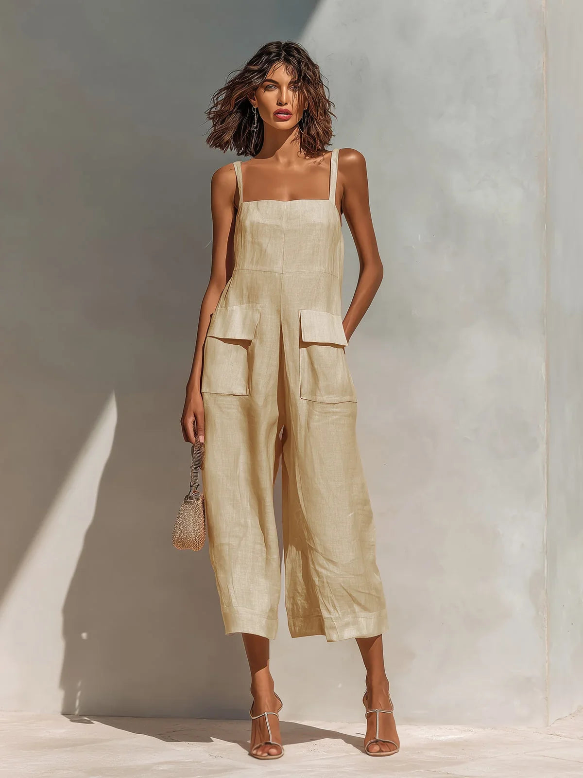 Simone | Linen-Cotton Wide-Leg Jumpsuit