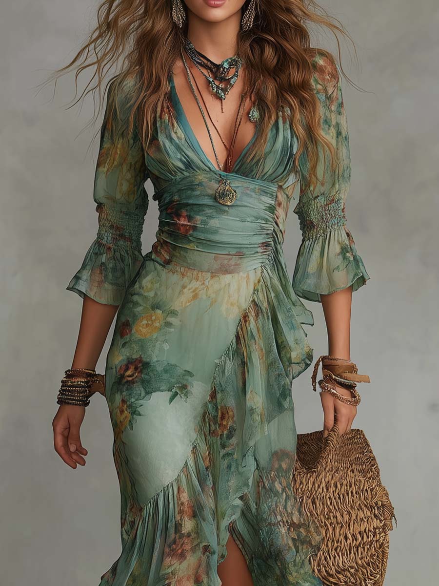 Alma | Long dress with romantic floral print