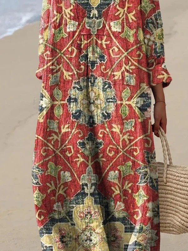 Maya | Boho Maxi Dress with Ornate Botanical Print