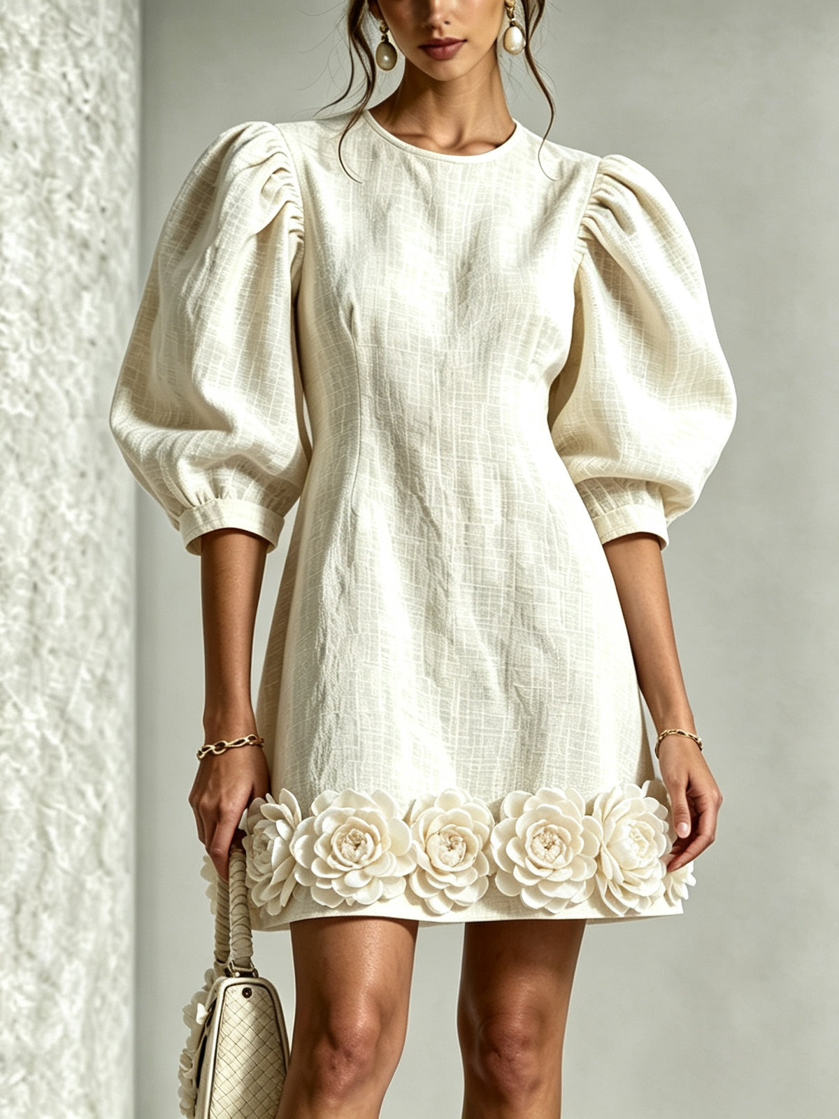 Cressida | 3D Floral Puff-Sleeve Mini Dress – Wells & Rose