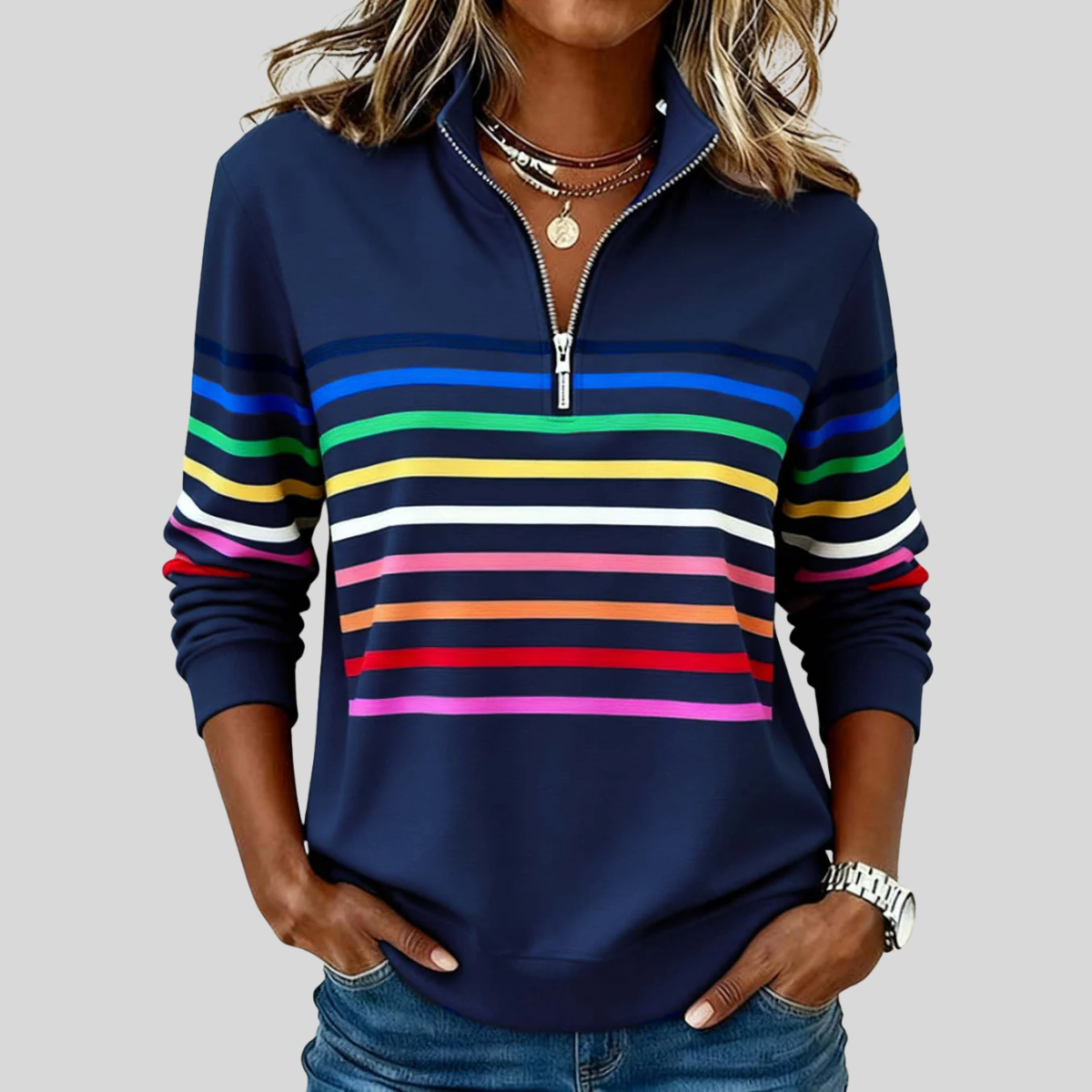 Prismette | Striped Quarter-Zip Sweatshirt – Wells & Rose