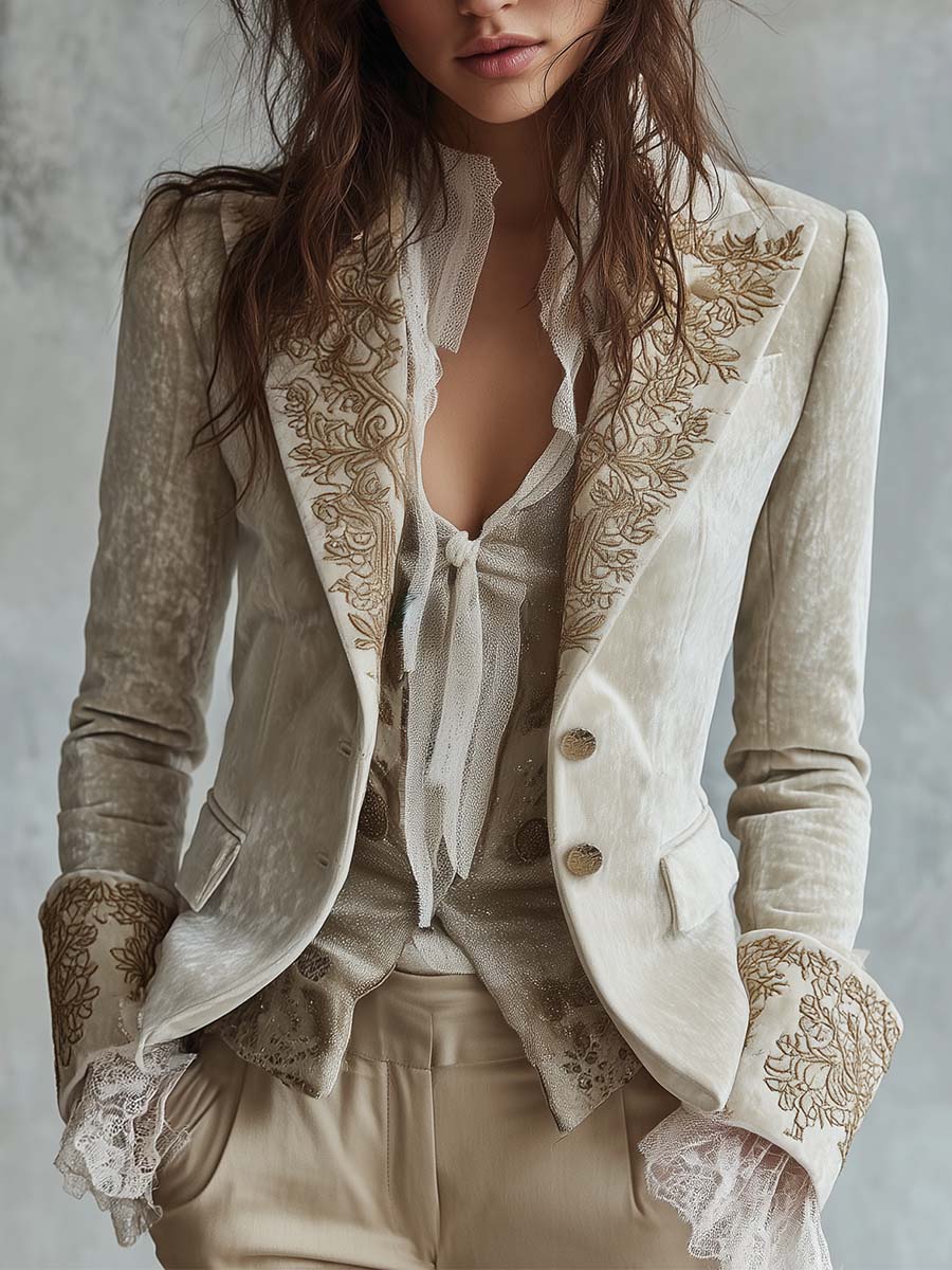 Ivory Embroidered Tailored Blazer for Women