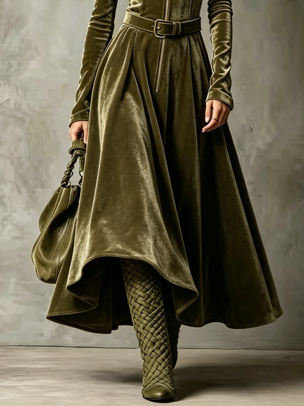 VEGA | Olive Velvet Maxi Dress
