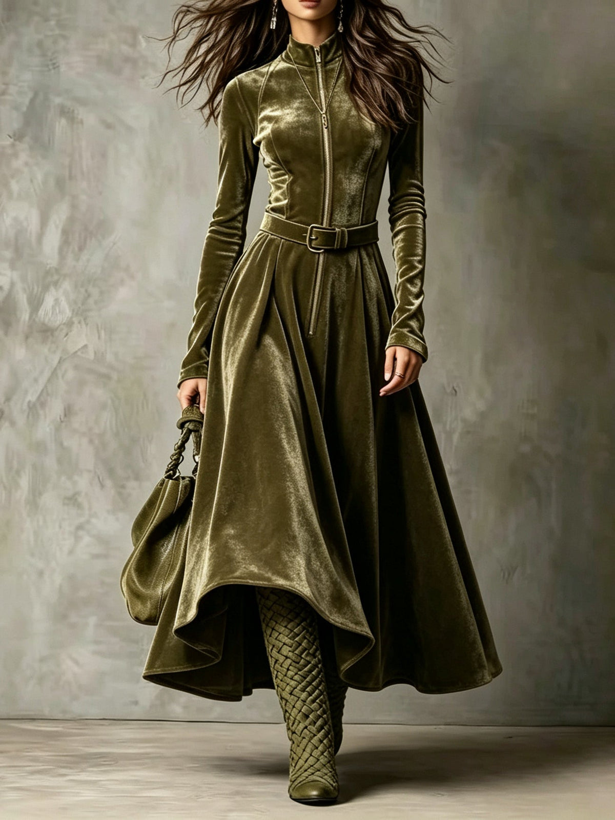 VEGA | Olive Velvet Maxi Dress