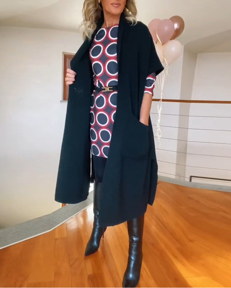 Casual Cardigan with Half Sleeves and Pockets