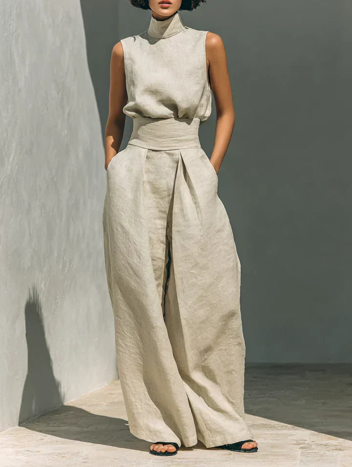 Florâ„¢ | Minimalist set of tank top and wide-leg pants in cotton and linen for women