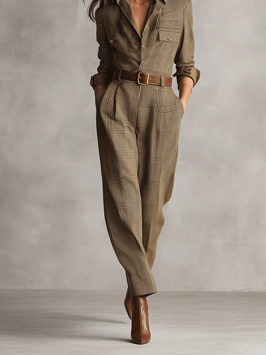 CÉLIA | Plaid Belted Jumpsuit