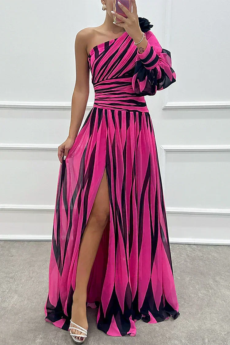 Ellis & Johnson™ | Elegant Striped Maxi Dress with One Shoulder
