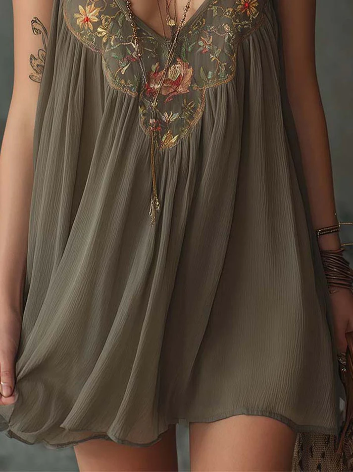 Colette | Long Gray Dress, Floral Print