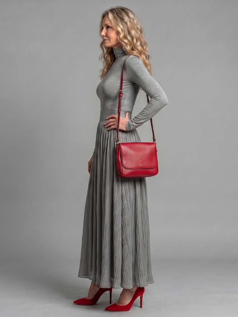Lana | Long Sleeve Turtleneck Defined Waist Midi Dress