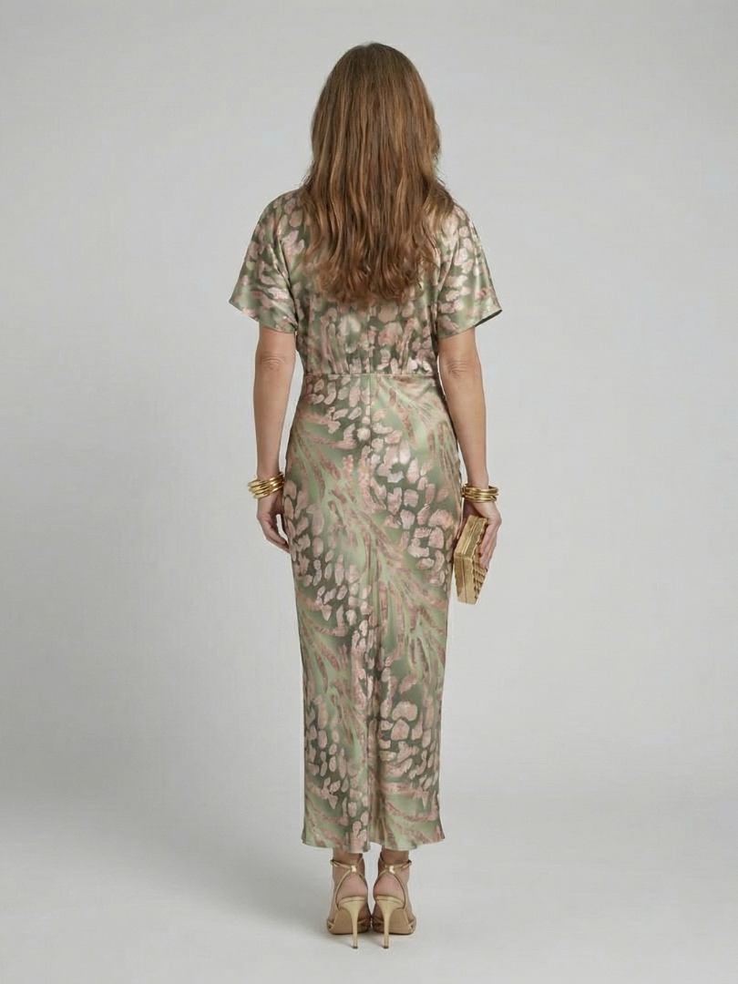 Ellis & Johnson™ | Abstract Print V Neck Twist Waist Midi Dress