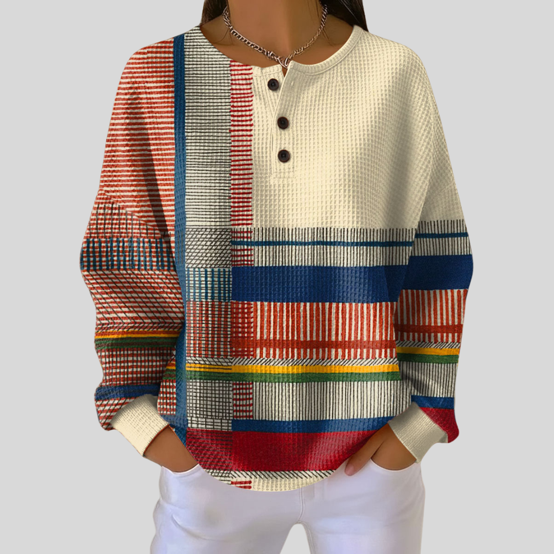 Tindra | Striped Henley Sweatshirt – Wells & Rose