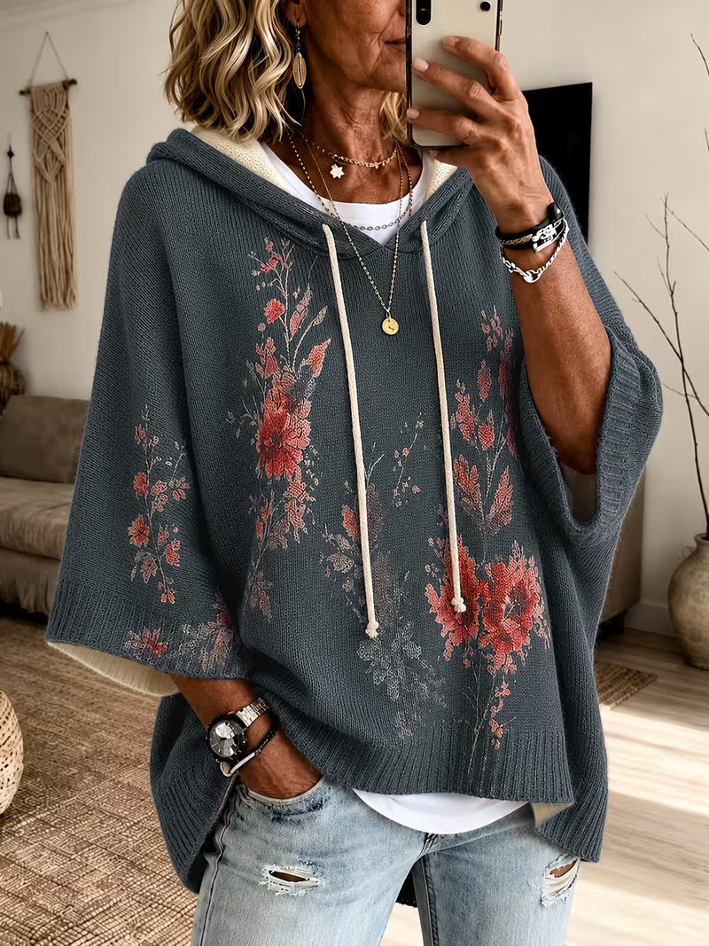 Sophiaâ„¢ | Vintage Floral Print Hooded Sweater