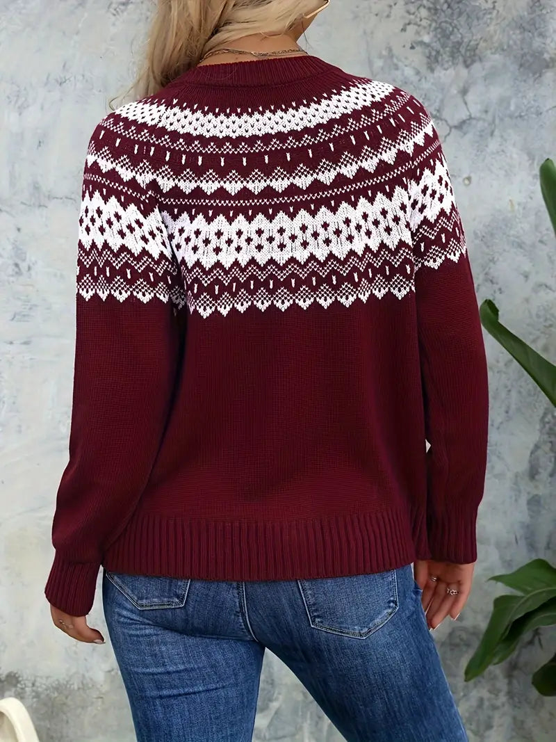 Women's Acrylic Knit Cardigan with Geometric Pattern