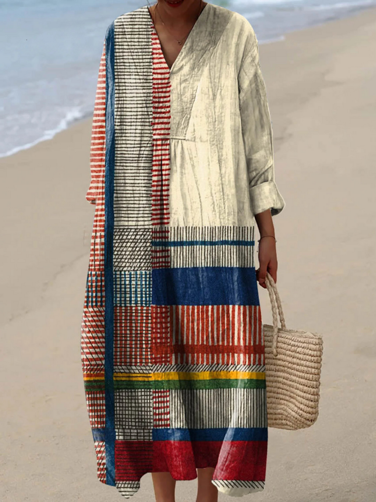 Marisol | Maxi Dress, Linen-Look Kente Patchwork