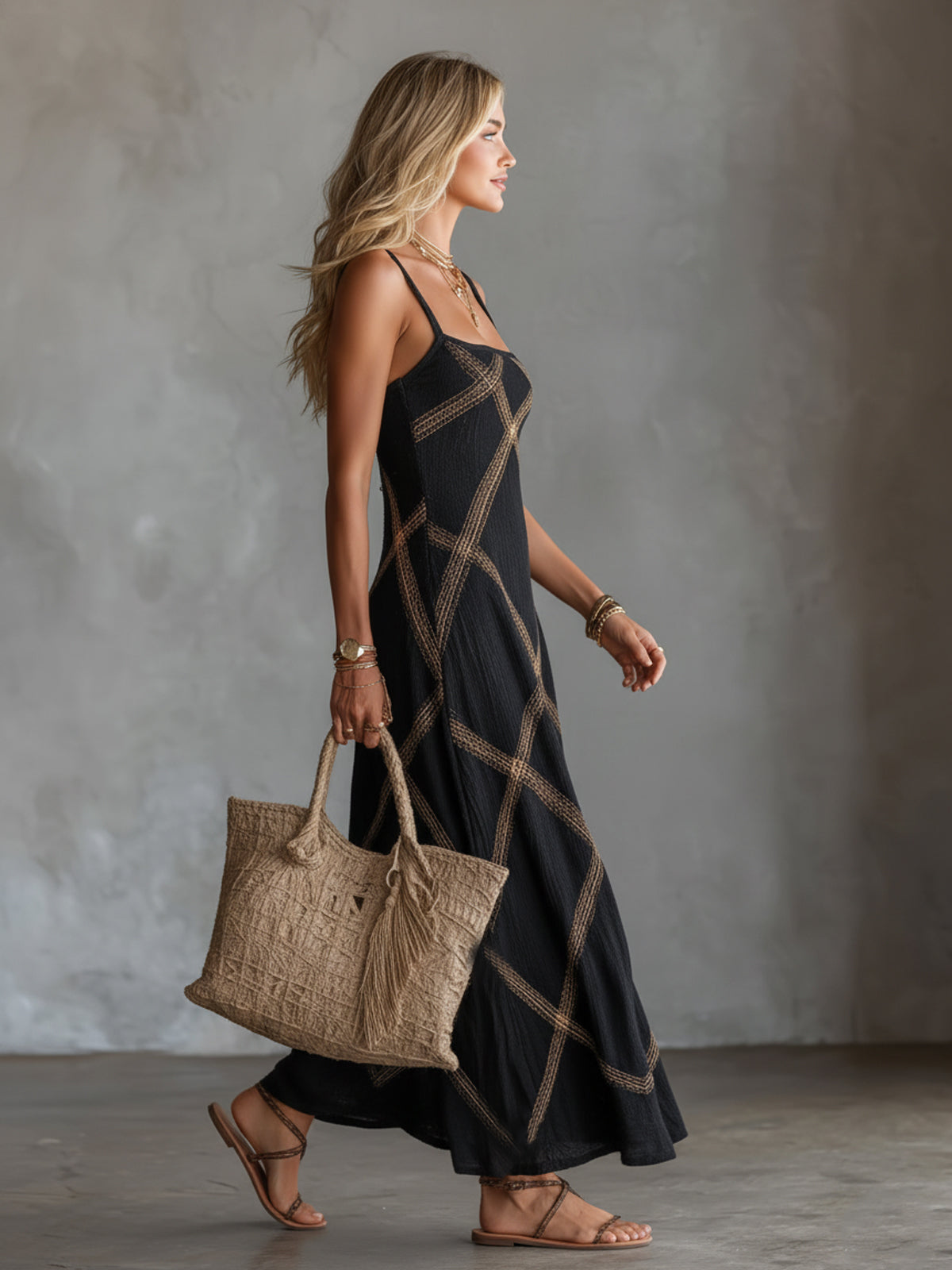 Vittoria β Black Camel Geometric Dress