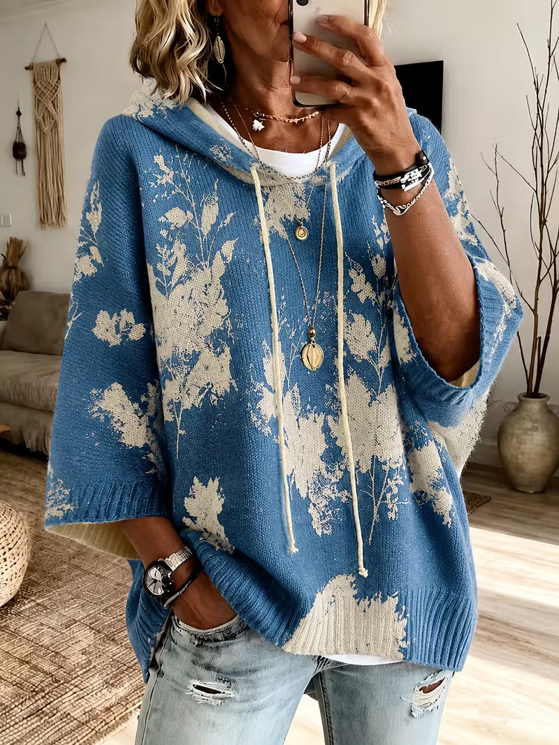 Sophiaâ„¢ | Vintage Floral Print Hooded Sweater