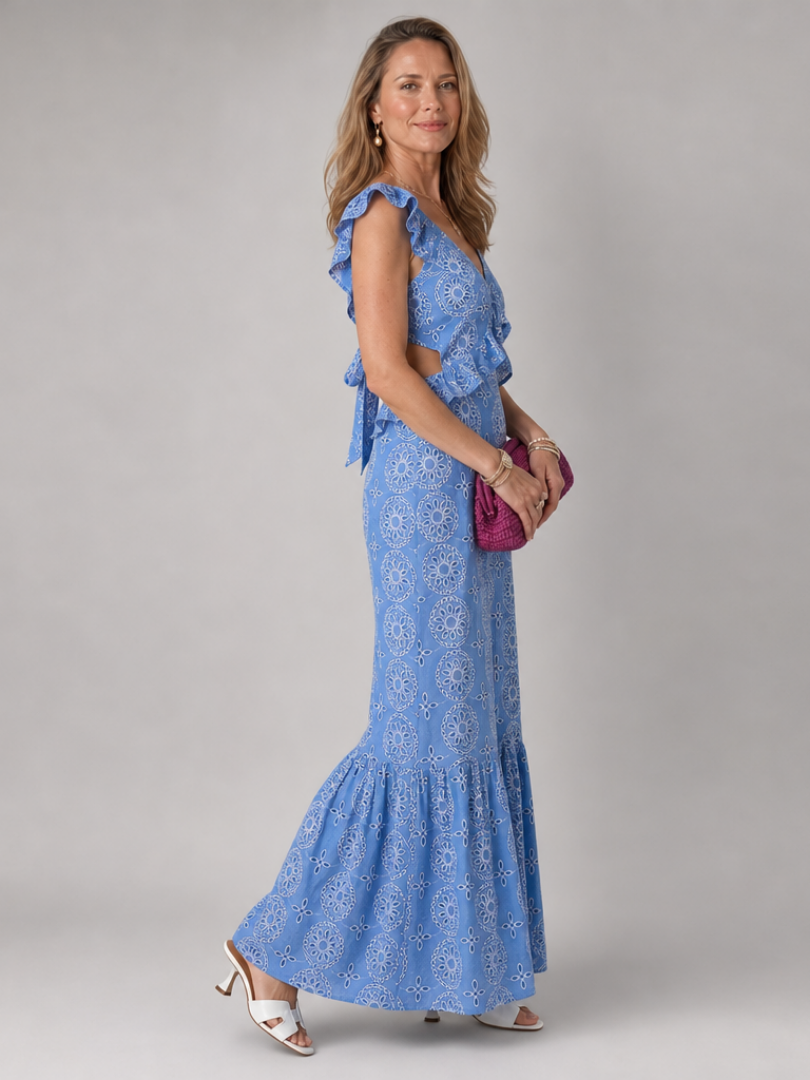 Héloïse | Midi Dress with Ruffles and Cut-out